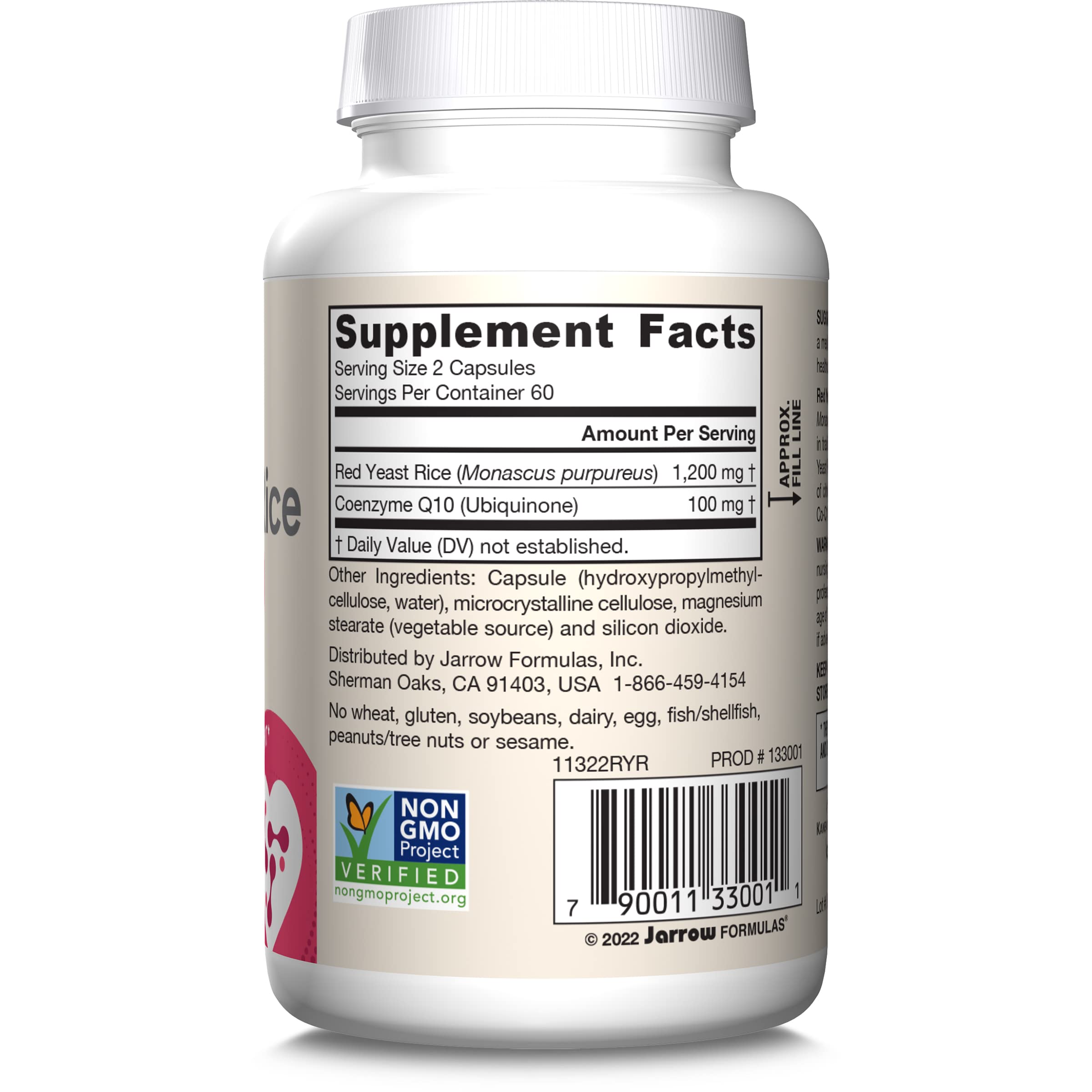 Jarrow Formulas Red Yeast Rice 1200 mg & Co-Q10 100 mg Per Serving - 120 Veggie Caps - 60 Servings - Herbal Heart Health Dietary Supplement - Supports Cardiovascular & Heart Health - Vegan