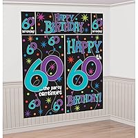 Amscan Printed with The No. 60 in Purple/Blue Festive Scene Setter Wall Décor, Black/Purple/Teal/Blue