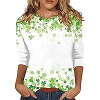 St Patricks Day Shirt Women,3/4 Length Sleeve Womens Tops Lucky Shamrock Print Crewneck Shirt Blouses for Women Dressy Casual