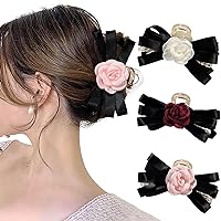 Black Bow Claw Clips for Wome, Molans 3PCS Large Hair Bow Claw Clip for Women, Hair Claw Barrette Hair Clip Bow for Thin Thick Hair, Strong Hold Flower Hair Accessories