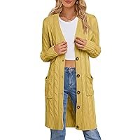 MEROKEETY Women's 2024 Long Sleeve Cable Knit Long Cardigan Open Front Button Sweater Outerwear