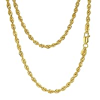 JEWELHEART 14K Real Gold Rope Chain For Men - 2.7mm 3.3mm 5mm Sturdy Thick Diamond Cut Twist Link Chain Necklace - Yellow Gold Pendant Necklace For Women with Lobster Clasp 16