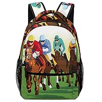 Horse Racing Cartoons Travel Backpack for Men Women Lightweight Computer Laptop Bag Casual Daypack