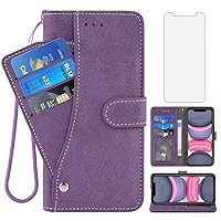 Asuwish Compatible with iPhone 11 Pro 5.8 Wallet Case and Tempered Glass Screen Protector Flip Credit Card Holder Cell Accessories Phone Cover for iPhone11pro iPhone11 i XI 11s 11pro Women Men Purple