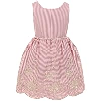 Pinstripe Embroidered Flower Girl Dress with Pearl Trim