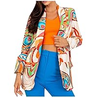 Women's Graffiti Graphic Print Blazer Lapel Button Open Front Long Sleeve Jacket Fashion Colorful Blazers Jackets