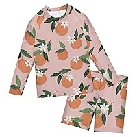 Oranges Fruit Boys Rash Guard Sets Long Sleeve Swim Shirt and Bathing Suit Summer Clothes Outfits
