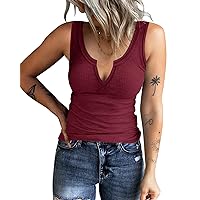 Women's Tank Tops Ribbed V Neck Sleeveless T Shirts Summer Slim Fitted Basic Tee Tops Crew Neck Cami Shirt