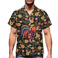 GLUDEAR Men Funny Chicken Cock Rooster Printed Short Sleeve Beach Hawaiian Button Down Aloha Shirts Plus Size 2XS-7XL