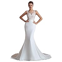 Women's Jewel Applique Sweep-Train Mermaid Chiffon Wedding Dress