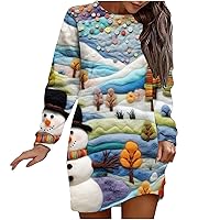 3D Look Print Christmas Sweatshirt Dress for Women Oversized Long Sleeve Crewneck Pullover Funny Sweater Dresses