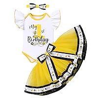 ODASDO Baby Girl Unicorn Bee Theme Birthday Party Cake Smash Outfit Princess Tutu Skirt Romper Headband 3pcs Set