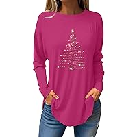 Christmas Shirts for Women Solid Graphic Tops Casual Long Sleeve Blouse Sexy Crew Neck T-Shirts Comfy Tunics
