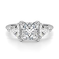 Siyaa Gems 4 TCW Princess Cut Colorless Moissanite Engagement Ring Wedding Birdal Ring Diamond Ring Anniversary Solitaire Halo Accented Promise Vintage Antique Gold Silver Ring Gift