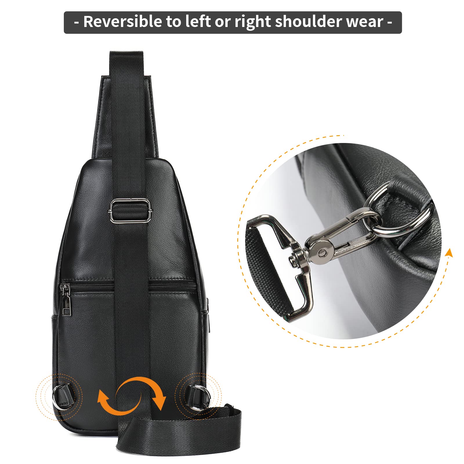 Sling Bag for Men, Stylish Functional Cross Body Shoulder Bag Mens Crossbody Sling Chest Backpack Leather