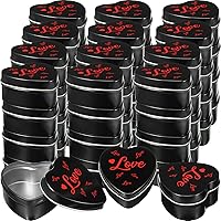 Heart Shaped Candle Tins with Lid, Mini Heart Empty Candle Tins, Novelty Metal Tins Candle Making Containers for Candles, Arts and Crafts, Storage Kitchen and Office(Black, 48 Pcs)
