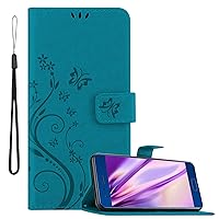 Book Case Compatible with Honor 9 in Floral Blue - Cover in Flower Design with Magnetic Closure, Stand Function and 3 Card Slots - Wallet Etui Pouch PU Leather Flip