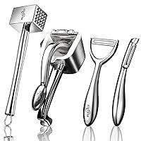 Premium Kitchen Tool Kit, Heavy Duty Manual Juicer + Meat Tenderizer + Y Peeler + I Peeler, Food Grade Stainless Steel Ultra Durable