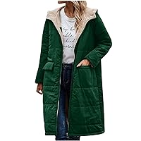Women 2023 Warm Winter Reversible Overcoats with Hoood Oversized Sherpa Fleece Long Sleeve Zip Up Long Jackets