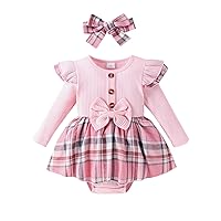 Newborn Baby Girl Clothes Long Sleeve One Piece Romper Dress Ruffle Plaid Patchwork Skirt Fall Winter Outfit