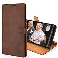 SNAKEHIVE Samsung Galaxy S22 Ultra Leather Case | Genuine Leather Wallet Phone Case with Card Holder | Flip Folio Case/Cover with Stand | Compatible with Samsung Galaxy S22 Ultra | (Brown)