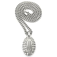 Football Necklace Silver Color Pendant 24 Inch Cuban Link Chain