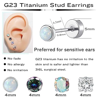 MJust Titanium Earrings for Women G23 Surgical Steel Stud Earrings for Sensitive Ears Heart Opal Pearl Cubic Zirconia Hypoallergenic 20g Stainless