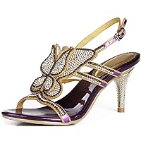Women Crystals Studded Sandal Heels Gorgeous Butterfly Party Sandals Shoes