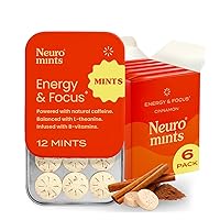 Energy Caffeine Mints (72 Pieces) - Sugar Free with L-theanine + Natural Caffeine + Vitamin B12 & B6 - Nootropic Energy & Focus Supplement for Women & Men