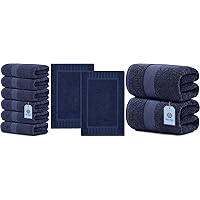 White Classic Luxury Hand Towels | 6 Pack Luxury Bath Mat | 2 Pack and Luxury Bath Sheet Towels | 2 Pack Bundle (Navy Blue)