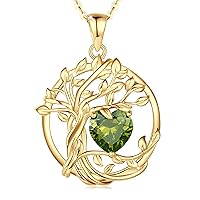 FANCIME Tree of life Birthstone Necklaces for Women Fine Jewelry Sterling Silver Yellow Gold Plated Pendant Necklace Anniversary Birthday Gifts Mothers Day Gift for Her Girls Wife Mom Lady Daughter