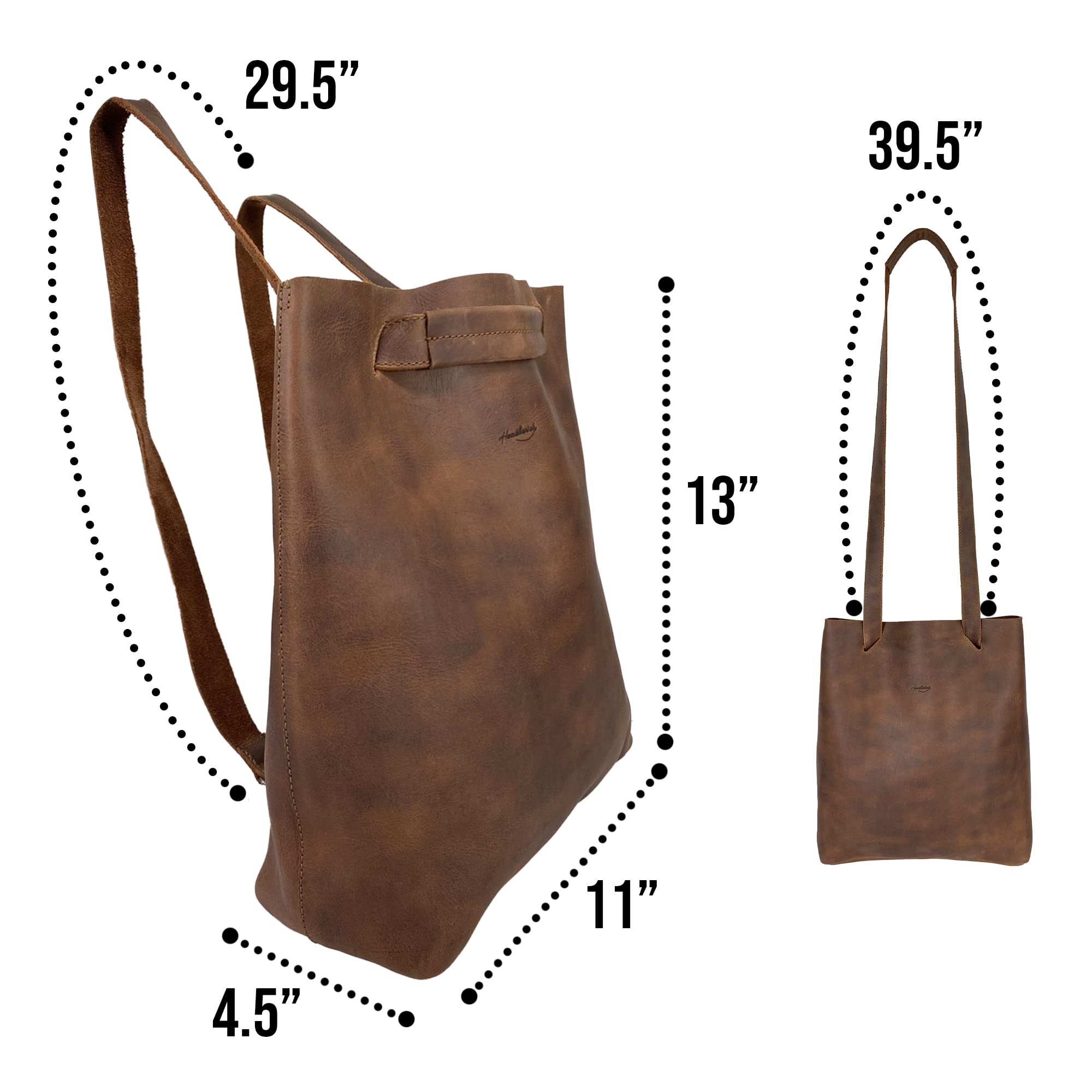 Heather's, Convertible Backpack to Shoulder Bag Handmade from Full Grain Leather - Durable, Spacious Bag, Travel & Shopping Accessory - Bourbon Brown