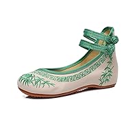 TRC Leisure Retro Bamboo Embroidered Cloth Shoes, Spring and Autumn Women's Single Shoes Mary Jane Shoes