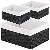Vagusicc Storage Basket, 3-Pack Woven Paper Rope Wicker Baskets for Storage with Handles, 15 Inches Large Cube Storage Bins Woven Storage Baskets with Liners for Shelves Organizing & Decor, Black
