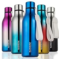 BJPKPK Insulated Water Bottles, 18oz Stainless Steel Metal Water Bottle with Strap, BPA Free Leak Proof Thermos, Mugs, Flasks, Reusable Water Bottle for Sports & Travel, Shining Blue