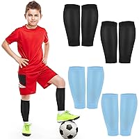 4 Pairs Kids Football Compression Leg Sleeves Non Slip Compression Sleeve UV Protection Calf and Shin Supports for Boy Girl Youth Basketball Baseball Running Sport, Black and Blue
