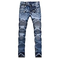 Andongnywell Men's Distressed Slim Fit Biker Jeans Ripped Stretched Denim Pants Destroyed Skinny Fit Zipper Trousers