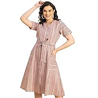 Short Sleeve V Neck A-Line Cotton Dress - Women's Casual A-Line Dress