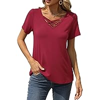 VIISHOW Women's Casual V Neck Shirts Short Sleeve Summer Criss Cross Top Basic T Shirt Blouse