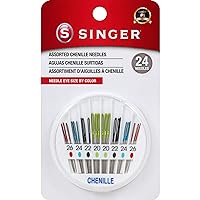 SINGER Chenille Needles in Dial Compact, Assorted Sized Sewing Needles, Sizes 20, 22, 24, 26, Set of 24