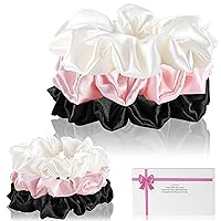 6-Pack Women's Silk Satin Scrunchies - Category Sizes Soft Stylish Silk Scrunchies Headbands Hair Tie Cords for Women Hair Accessories, Black, Pink, Ivory