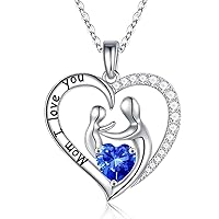 Iefil Mom Birthstone Necklaces Gifts, 925 Sterling Silver Heart Pendant Birthstone Necklace Jewelry for Mom, Pregnant Mothers Day Gifts for New Mom Christmas Birthday Gifts for Mom from Daughter