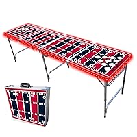 8-Foot Folding Portable Pong Table w/Optional Cup Holes & LED Lights - Houston Football Field (Choose Your Model)
