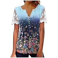 Summer Short Sleeve Going Out Tshirt Women Boho Oversized Graphic Stretch Tops for Womens Comfortable Button