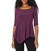 Star Vixen Women's Petite Elbow-Cinch Sleeve Hanky Hem Top