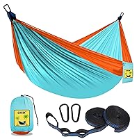 SZHLUX Kids Hammock - Kids Camping Gear, Camping Accessories with 2 Tree Straps and Carabiners for Indoor/Outdoor Use,Orange & Light Blue