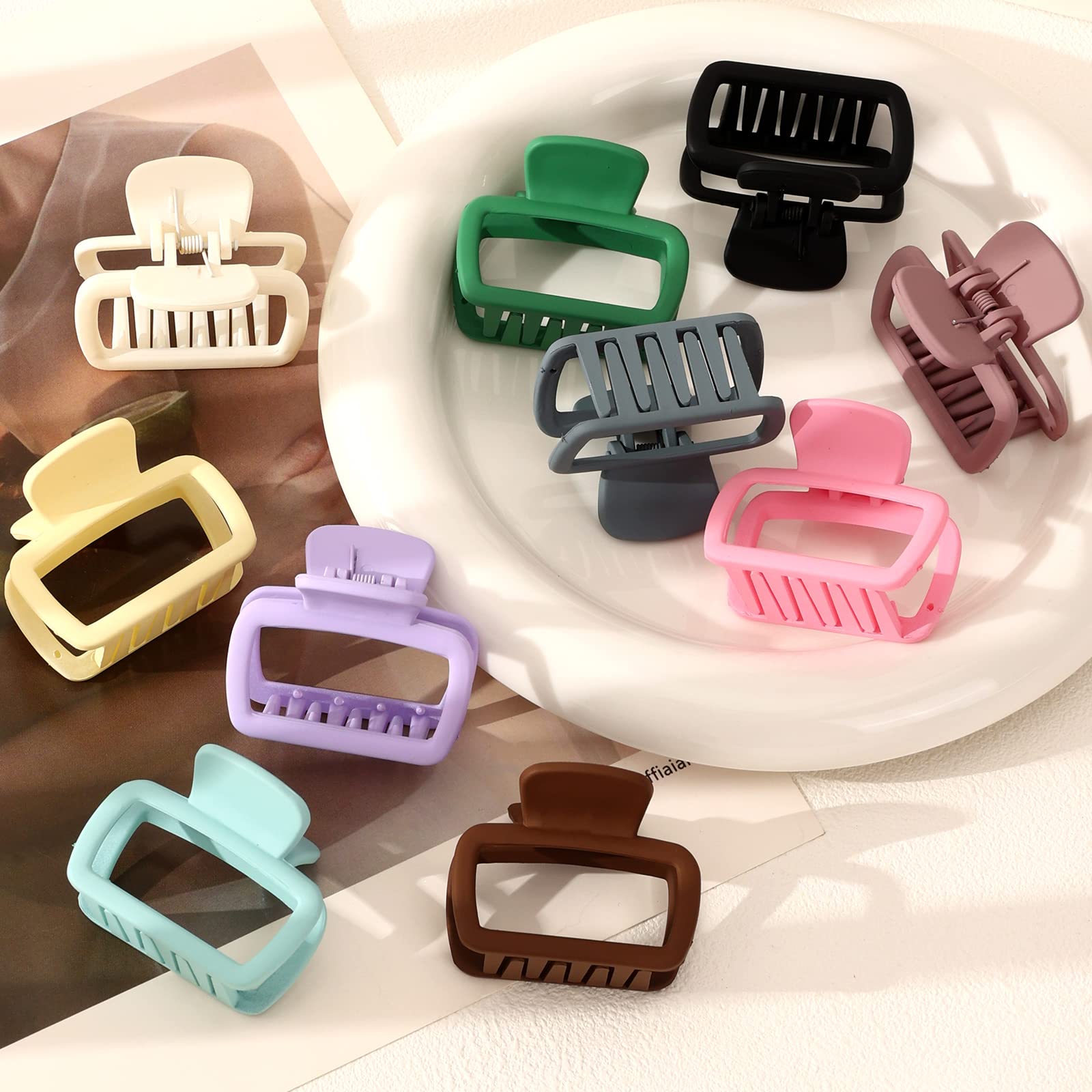 Small Claw Hair Clips for Women Girls,Square Small Hair Claw Clips for Thin/Medium Thick Hair,10Pcs 2.5 Inch Mini Claw Clips Matte Hair Jaw Clips Non-slip Claw Hair Clips,Strong Hold Jaw Clips for Thin Hair