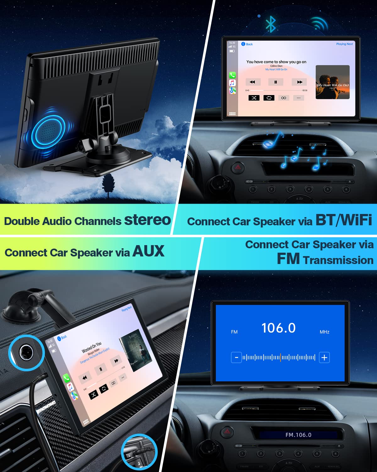 9 Inch Wireless Apple Carplay Android Auto Portable GPS Navigation 1080P Full HD IPS Touch Screen Car Stereo with Backup Camera WiFi/Bluetooth 5.0/ Mirror Link/Google/Siri/FM