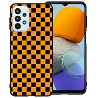 Phone Case for Samsung Galaxy M23/F23 5G, Orange Black Grid Plaid Regular Lattice Checkered Checkerboard Cute Shockproof Protective Anti-Slip Soft Cover Shell