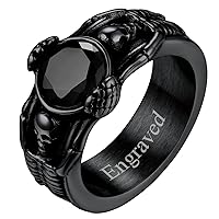 Custom4U Mens Black Onyx Rings Customized,Stainless Steel/Black/Gold Plated,Signet Rings/Skull Rings,Pinky Thumb Ring,Size 7-14,Anillos Hombre,Punk Gothic Jewelry for Men Him (Gift Box)